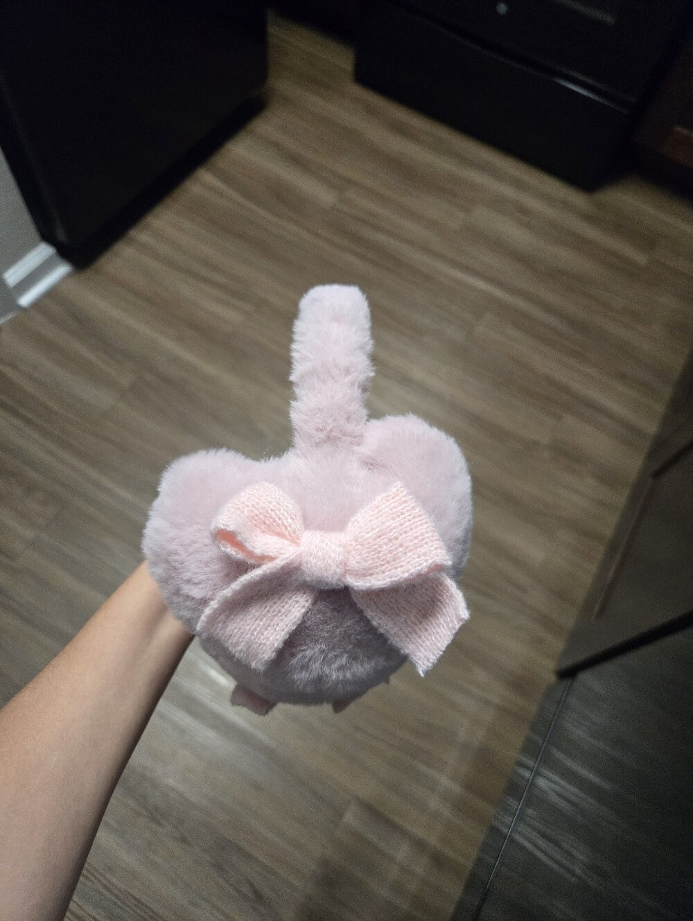 Pink Fuzzy Heart Earmuffs with Bow